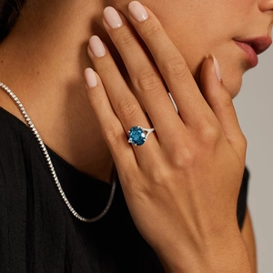 Jubilee London Blue Topaz and Diamond Cocktail Ring