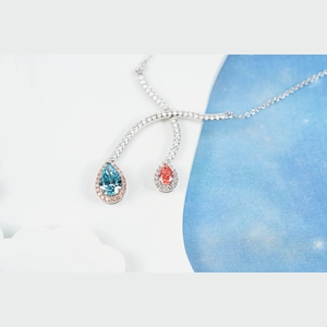 Red and Blue Pear Diamond Necklace