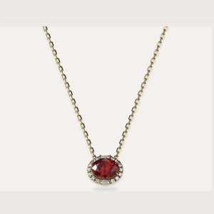Classic Halo Oval Gemstone Diamond Necklace