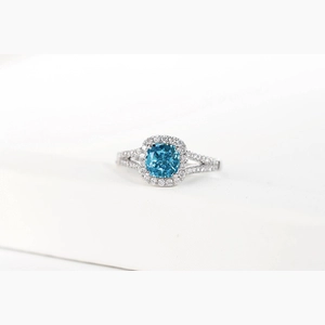 Blue Cushion Diamond Ring