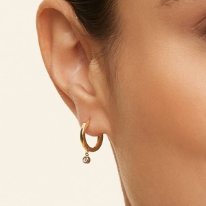 14K Yellow GoldBaguette Diamond Hoop Earring Set