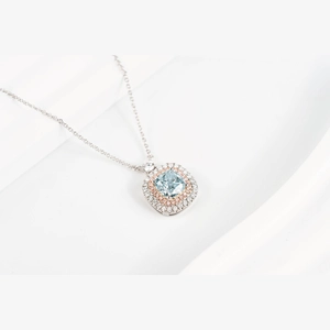 Blue Cushion Diamond Necklace