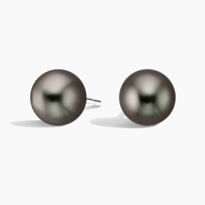 14K White GoldBlack Tahitian Pearl Stud Earrings (8.5-9mm)