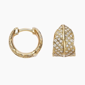 14K Yellow GoldJane Goodall Pavé Leaf Lab Diamond Huggie Earrings (2/5 ct. tw.)
