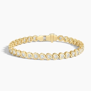 14K Yellow GoldHeart Shaped Lab Diamond Bezel Tennis Bracelet