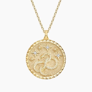 14K Yellow GoldSnake Diamond Medallion