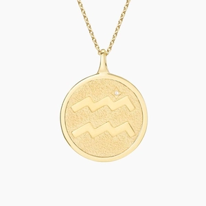 14K Yellow GoldAquarius Zodiac Diamond Pendant