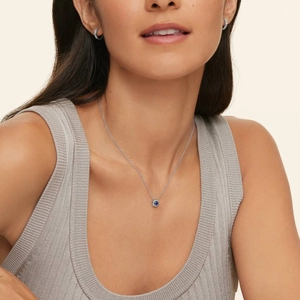 18K White GoldSapphire Halo Diamond Pendant