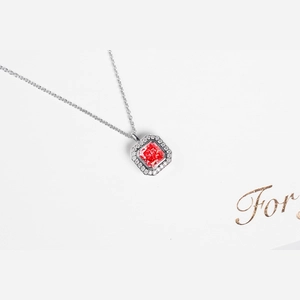 Red Cushion Diamond Necklace