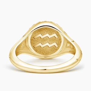 Aquarius Zodiac Diamond Signet Ring