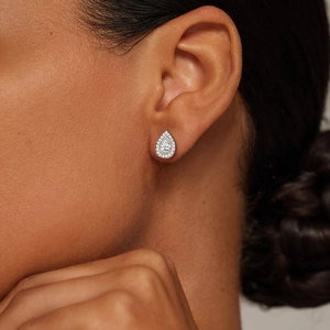 18K White GoldPear Lab Grown Diamond Halo Stud Earrings