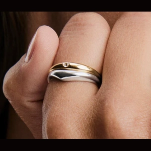 Organic Dôme Nesting Ring Set Sterling Silver, 18k Gold Vermeil, Lab Grown White Sapphi