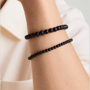 6mm Gemstone Beaded Bracelet Black Agate, Sterling Silver