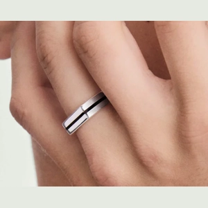 Seismic Band Sterling Silver, Black Enamel
