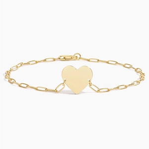 14K Yellow GoldEngravable Heart Paperclip Chain Bracelet