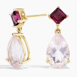 14K Yellow GoldBrigitte Pink Tourmaline and Rose Quartz Drop Earrings