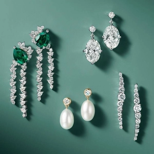 PlatinumOlivetta Lab Emerald and Lab Diamond Drop Earrings