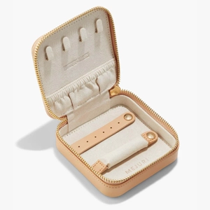 Travel Case Beige Grain Leather, Anti-tarnish Microsuede