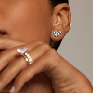 18K White GoldAquamarine Halo Diamond Earrings