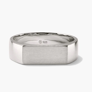 Slim Rectangular Signet Ring Brushed Sterling Silver