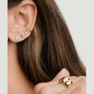 Baguette Studs Lab Grown Emerald, 14k Yellow Gold