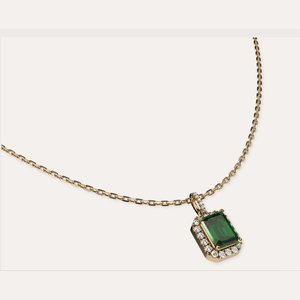Classic Halo Emerald Gemstone Diamond Pendant