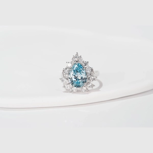 Blue Pear Diamond Ring