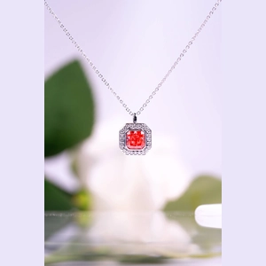 Red Cushion Diamond Necklace