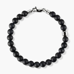 6mm Gemstone Beaded Bracelet Black Agate, Sterling Silver