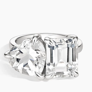 Toi et Moi Heart and Emerald Cut White Topaz Cocktail Ring