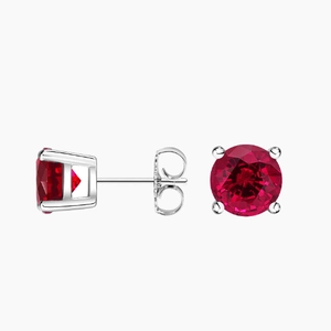 Solitaire Lab Ruby Stud Earrings in 18K White Gold