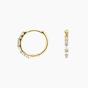 14K Yellow GoldBaguette Diamond Hoop Earring Set