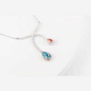 Red and Blue Pear Diamond Necklace