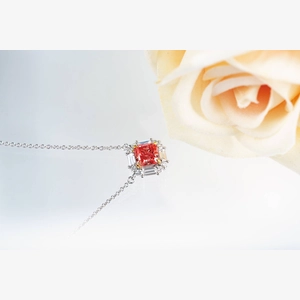 Red Cushion Diamond Necklace