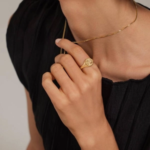 Libra Zodiac Diamond Signet Ring