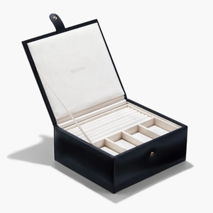 Jewelry Box Black Grain Leather, Anti-tarnish Microsuede