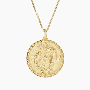 14K Yellow GoldPisces Zodiac Diamond Pendant