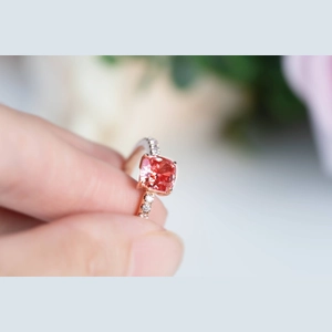 Red Cushion Diamond Ring
