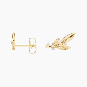 14K Yellow GoldLuxe Olive Branch Diamond Earrings