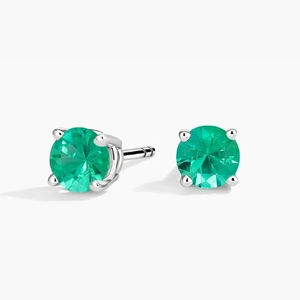 Solitaire Emerald Stud Earrings in 18K White Gold