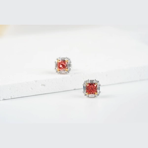 Red Cushion Diamond Earings