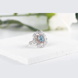 Blue Cushion Diamond Ring