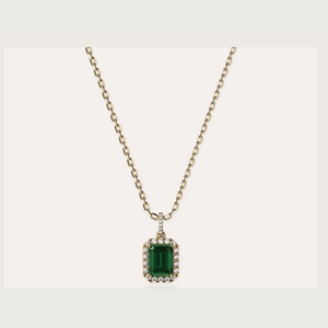 Classic Halo Emerald Gemstone Diamond Pendant