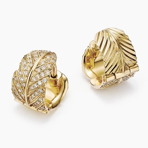 14K Yellow GoldJane Goodall Pavé Leaf Lab Diamond Huggie Earrings (2/5 ct. tw.)