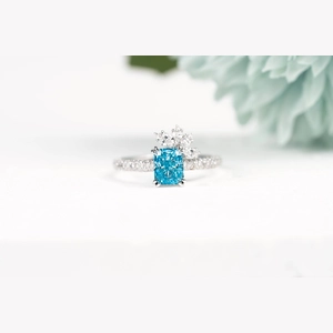 Blue Cushion Diamond Ring