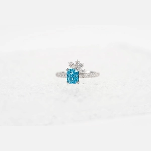Blue Cushion Diamond Ring
