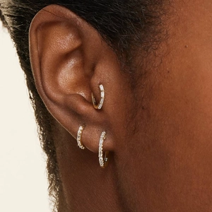 14K Yellow GoldBaguette Diamond Hoop Earring Set
