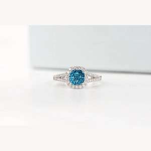Blue Cushion Diamond Ring