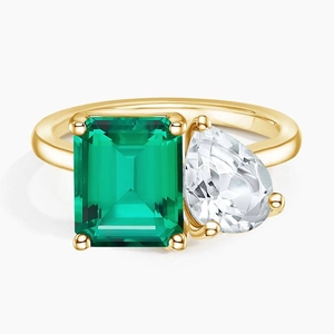 Toi et Moi Lab Emerald and White Topaz Cocktail Ring