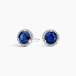 18K White GoldSapphire Halo Diamond Earrings